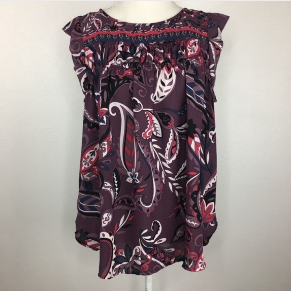 Loft Paisley Blouse Top Size S Cap Sleeve